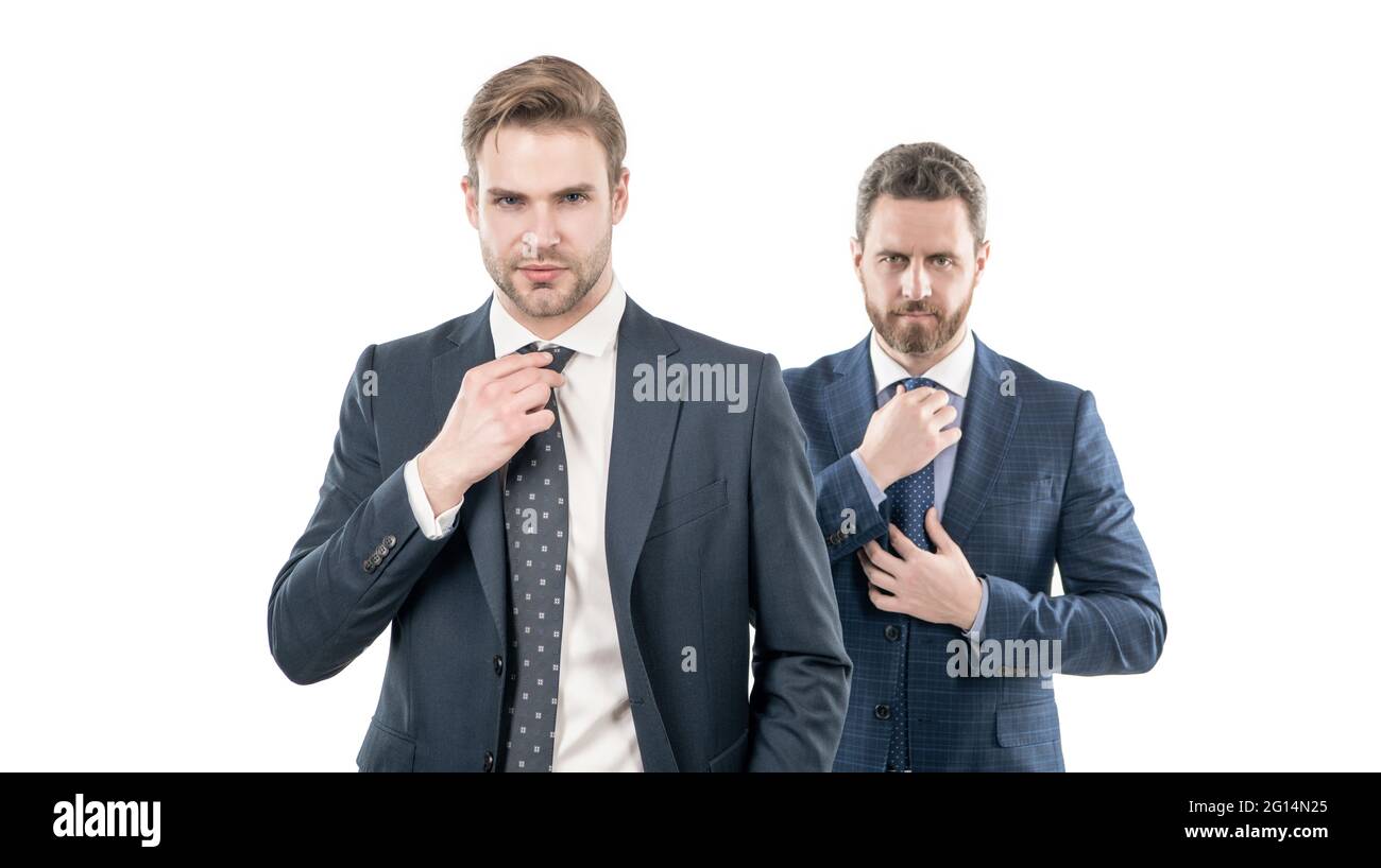 deux entrepreneur réussi en costume cravate cravate cravate isolée sur blanc, comme un homme d'affaires Banque D'Images