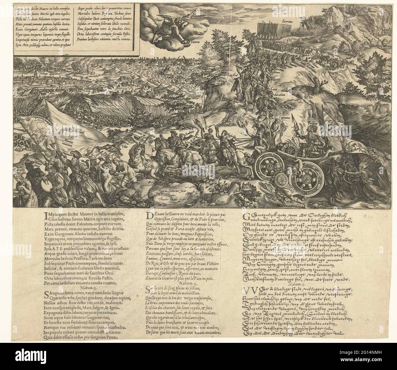 Triomphant De La Guerre Allegorie Sur Les Causes Et Les Consequences De La Guerre La Personnification De La Guerre Bellum Conduit Sur Une Victoire Tiree Par Quatre Chevaux Devant Une Procession De