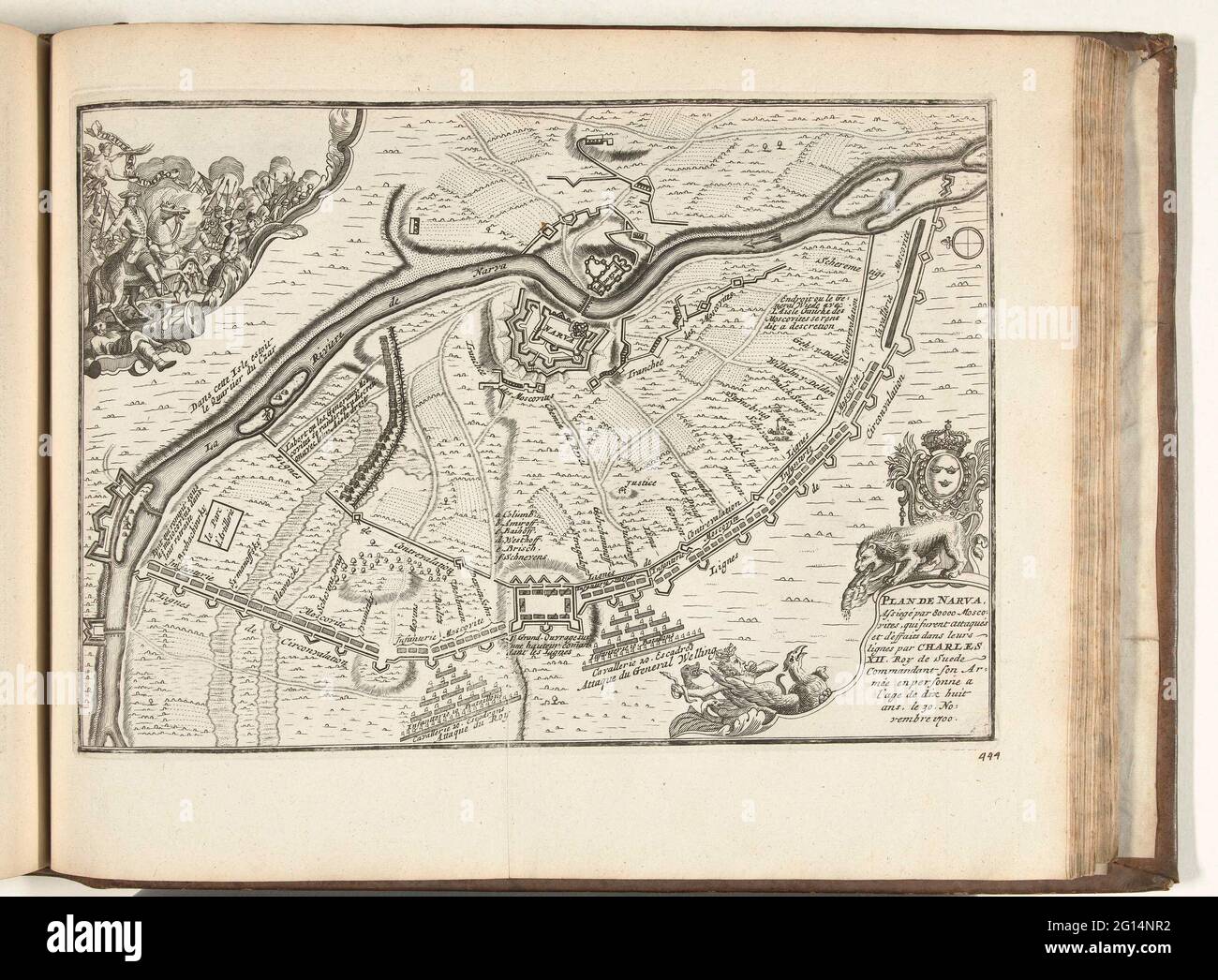 Siège et appétence de Narva, 1700; Plan de Narva, Assiegé par 80000 Moscovites, qui Furent Attaqués et d'Effaits dans les liesnes par Charles XII, Roy de Suede (...) LE 30 novembre 1700; les Forces de l'Europe, Asie, Afrique et Amérique (...) Comme Aussi les cartes des Côtes de France et d'Espagne. Narva en Estonie Beston par l'armée russe sous le tsar Pierre le Grand est consterné par l'armée suédoise sous le roi Charles XII, le 30 novembre 1700. Plaque n° 444 dans la partie XVIII de la photo : les Forces de l'Europe, Asie, Afrique et Amérique ... Comm Aussi les cartes des Côtes de France et d'Espa Banque D'Images