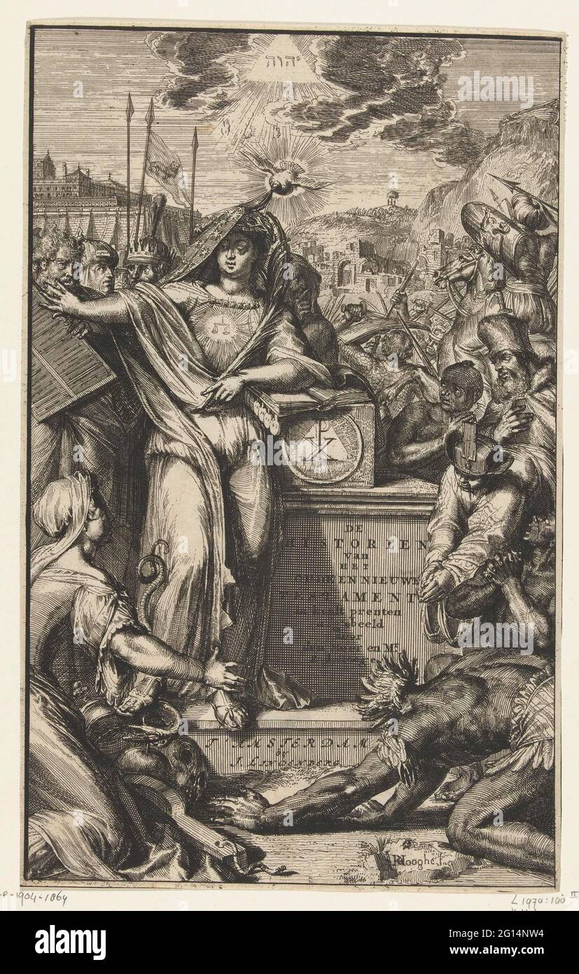 Titre imprimé pour: Henricus vos, tous les principaux historiques de l'Ouden et Nieuwen Testaments. Représenté dans les plaques Konst de la fondation ueyt, 2 parties, Amsterdam, 1703 .. Titre Imprimer pour: Henricus vos, tous les principaux historiques des Ouden et Nieuwen Testaments. Représenté dans les plaques Uttweekend Konst, 2 parties, Amsterdam, 1703. Banque D'Images
