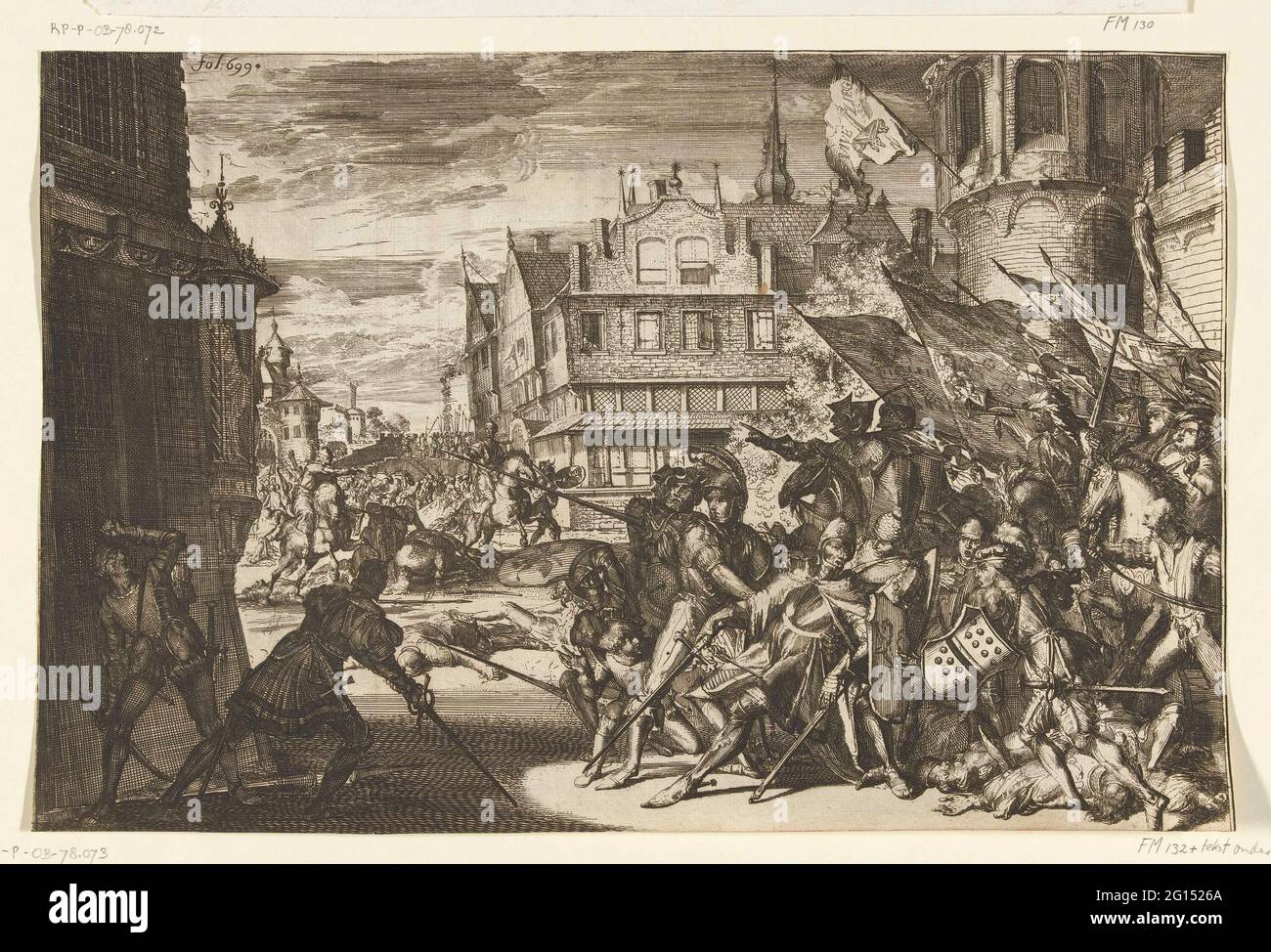 Dirk IV tué par une flèche empoisonnée, 1049. Le comte Dirk IV est attiré dans le piège et tué par une flèche empoisonnée lors d'un combat à Dordrecht (ou Vlaardingen) le 14 janvier 1049. Dans le milieu vers le bas, Dirk IV est au milieu de ses soldats dans un Se sont battus dans les rues de la ville. Banque D'Images