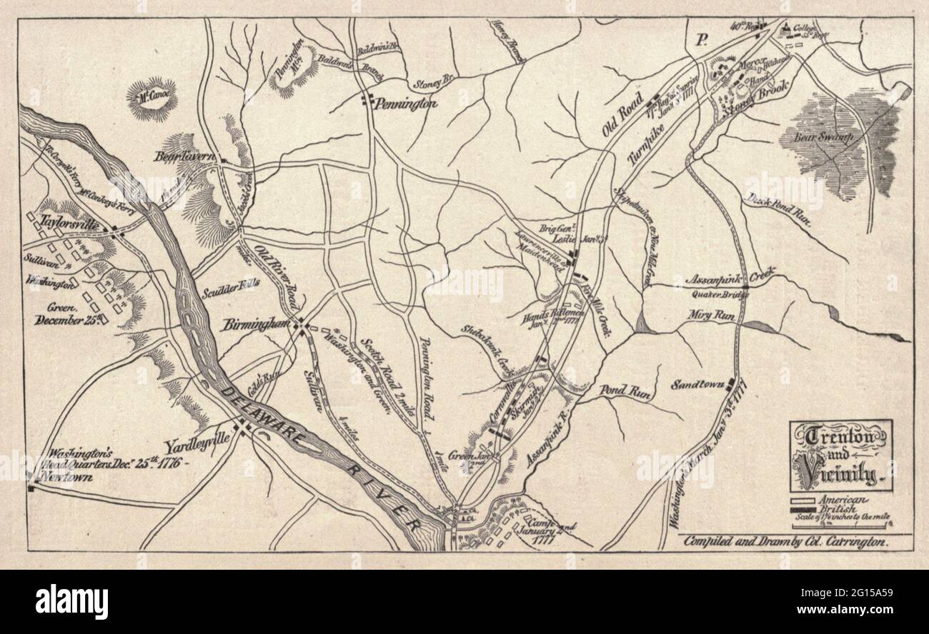 Carte de Trenton, NJ et des environs pendant la Révolution américaine Banque D'Images