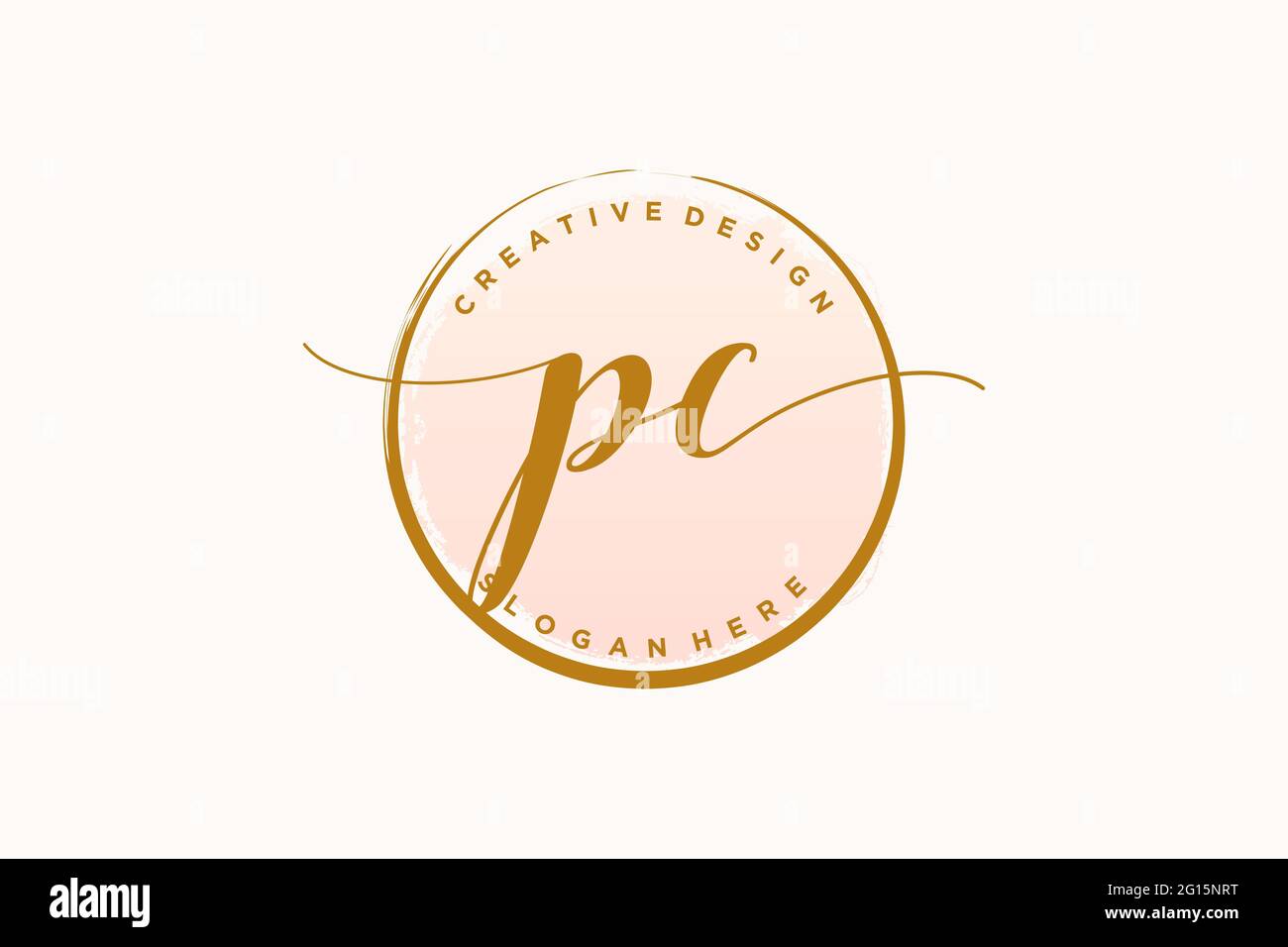 Logo d'écriture PC avec signature vectorielle de modèle de cercle, mariage, mode, floral et botanique avec modèle créatif. Illustration de Vecteur