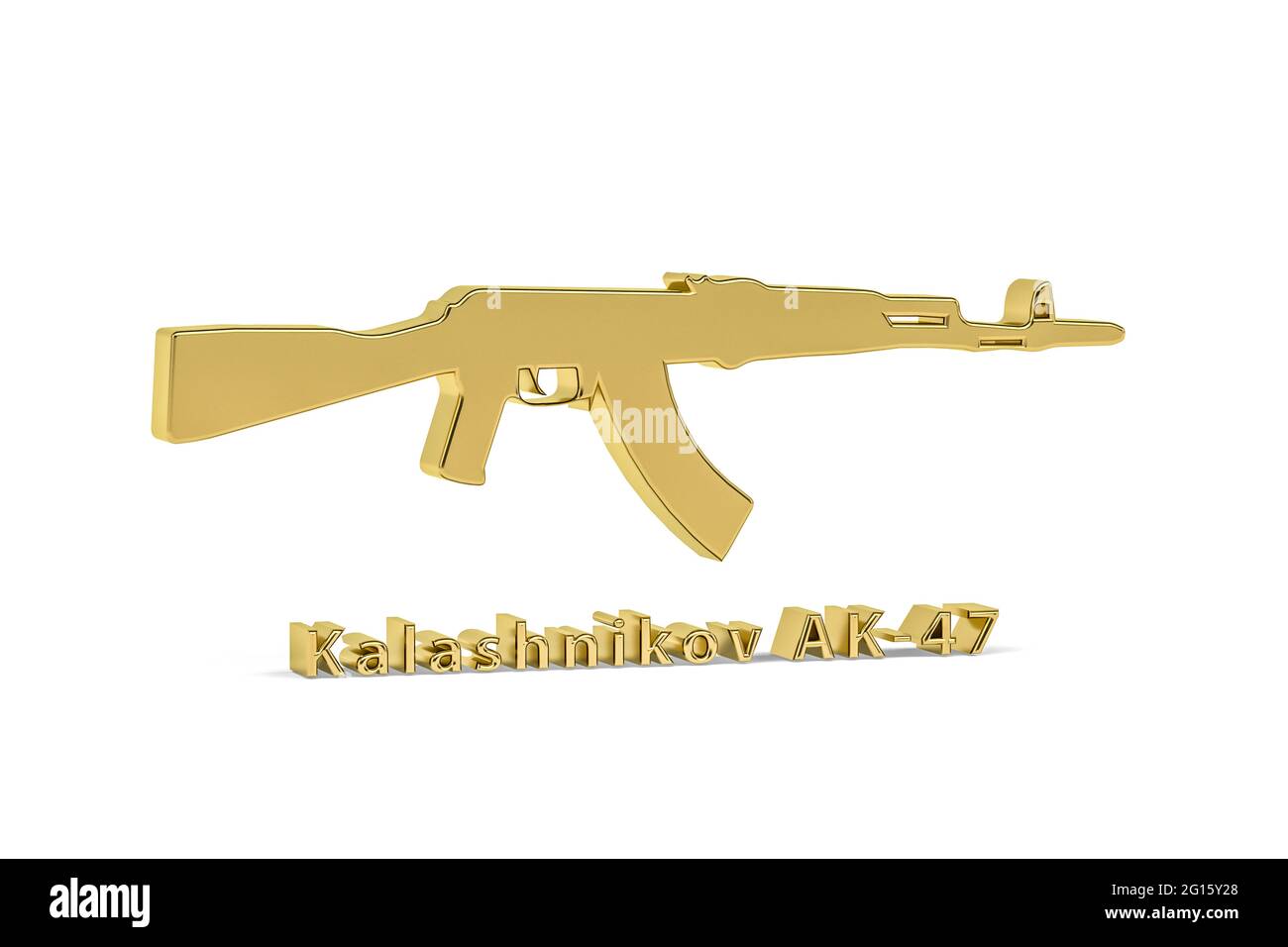 Icône Golden 3d Gun isolée sur fond blanc - rendu 3D Banque D'Images