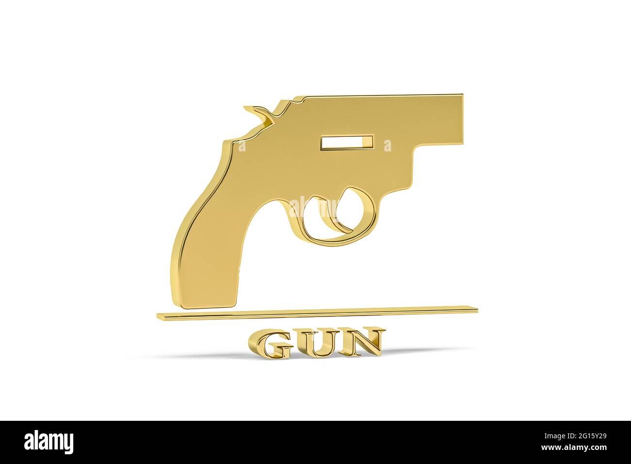 Icône Golden 3d Gun isolée sur fond blanc - rendu 3D Banque D'Images