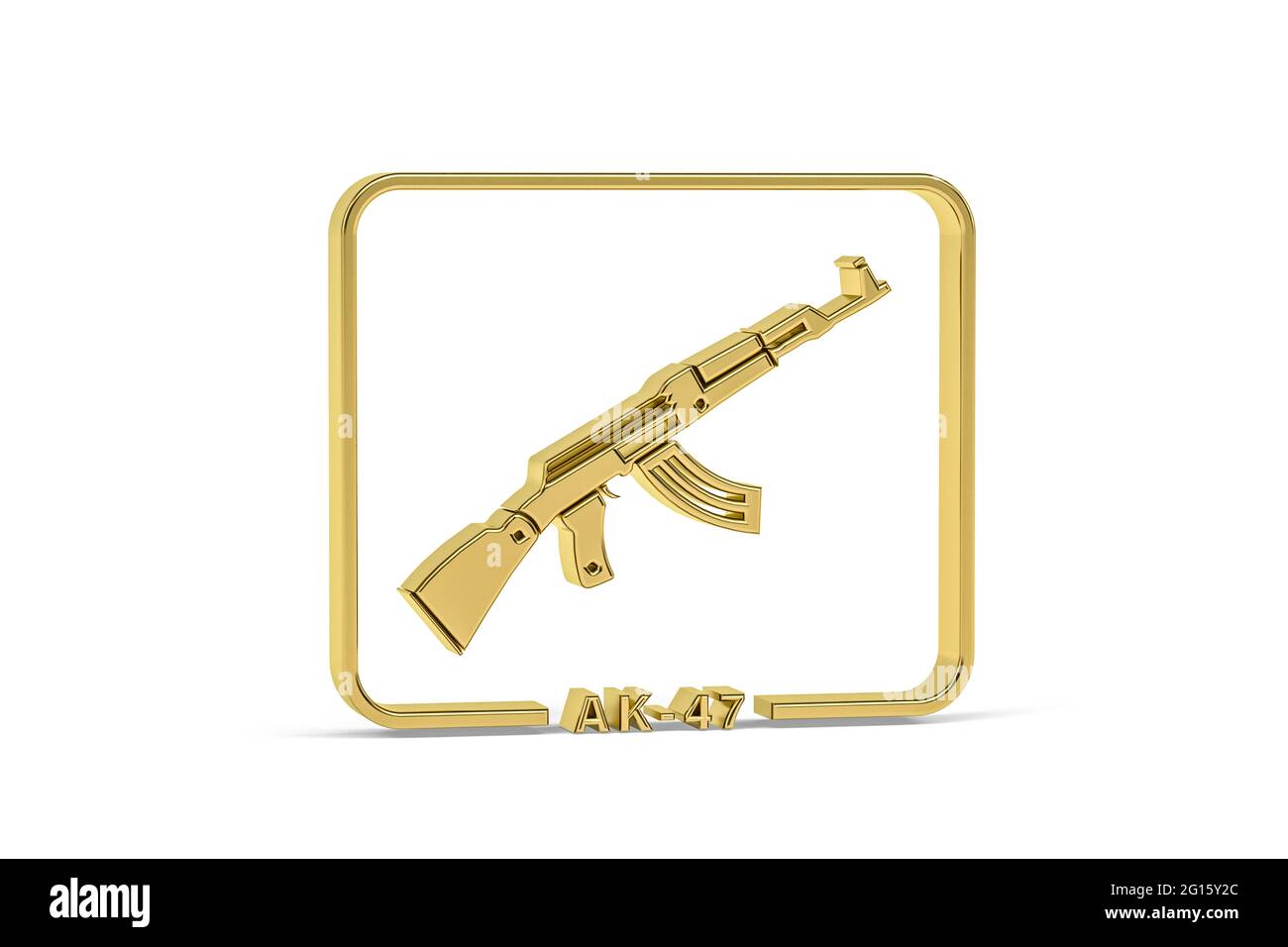 Icône Golden 3d Gun isolée sur fond blanc - rendu 3D Banque D'Images