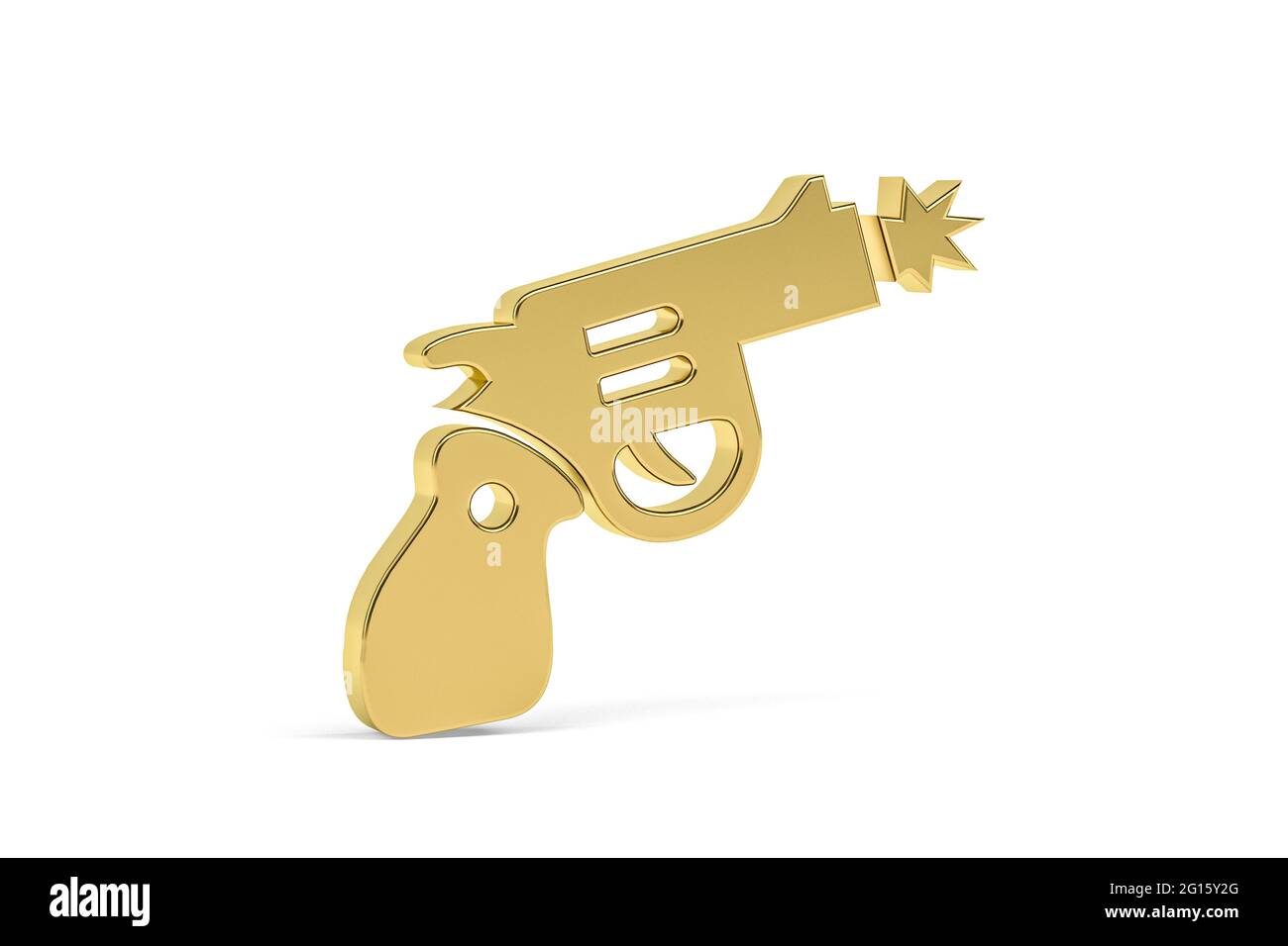 Icône Golden 3d Gun isolée sur fond blanc - rendu 3D Banque D'Images