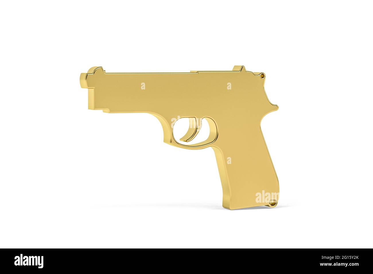 Icône Golden 3d Gun isolée sur fond blanc - rendu 3D Banque D'Images