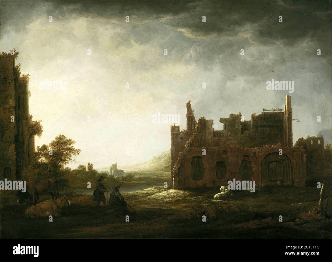 Aelbert Cuyp - Paysage avec les ruines de l'abbaye de Rijnsburg Banque D'Images
