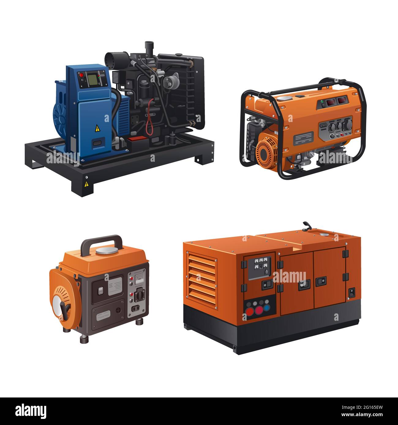 illustration de différents types de générateurs industriels sur fond blanc Illustration de Vecteur