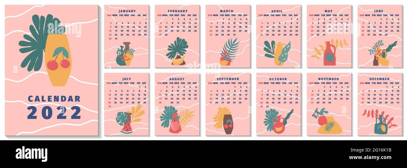 Calendrier 2022 en illustration vectorielle de style boho Illustration de Vecteur