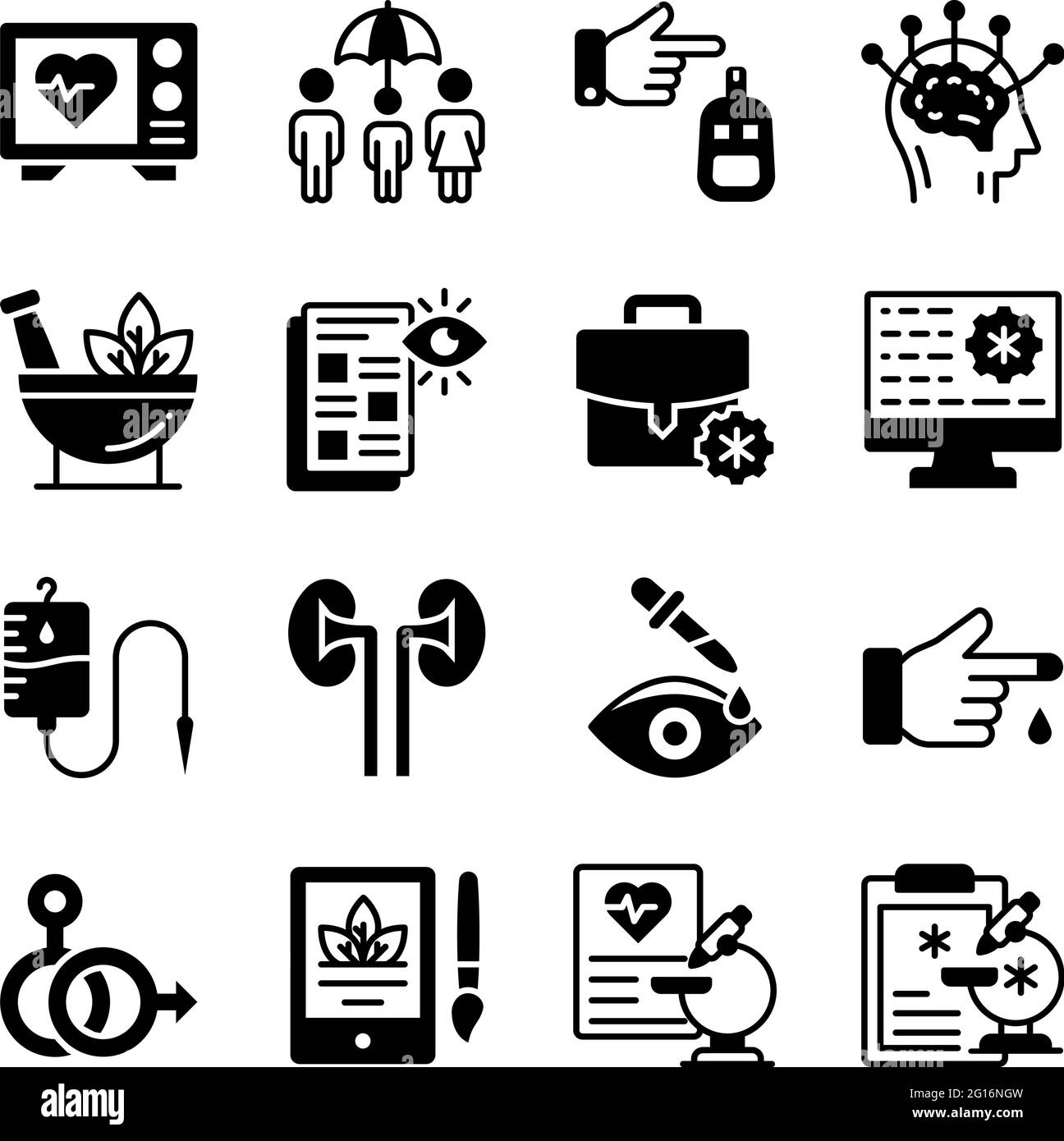 Pack d'icônes solides pour le secteur de la santé Illustration de Vecteur