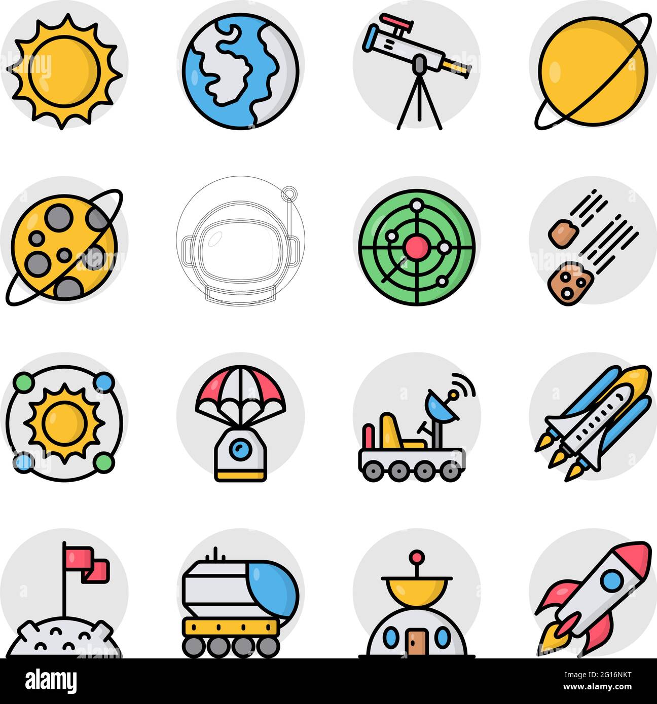 Pack d'icônes plates d'espace Illustration de Vecteur