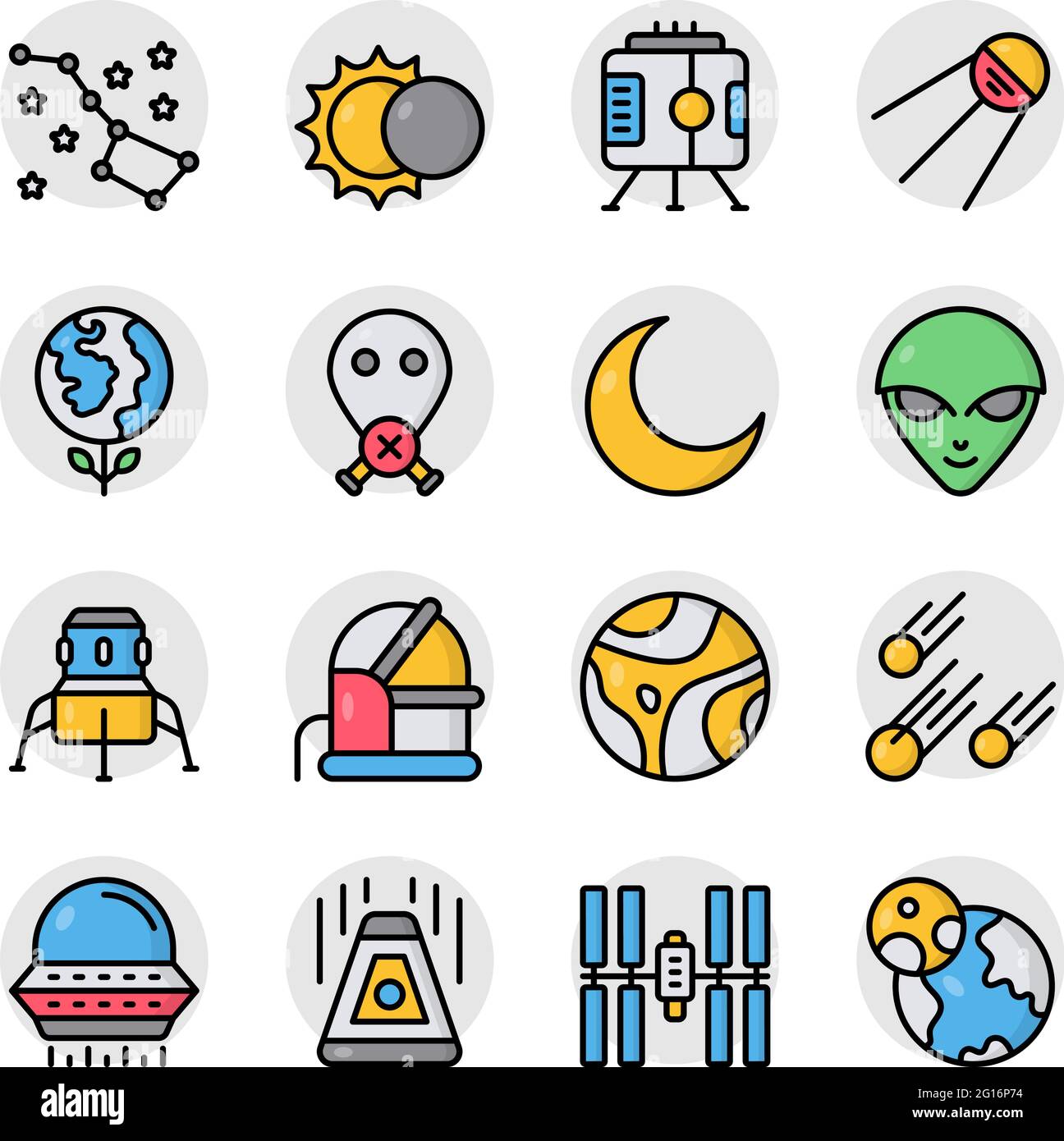 Pack d'icônes Spaceship Flat Illustration de Vecteur