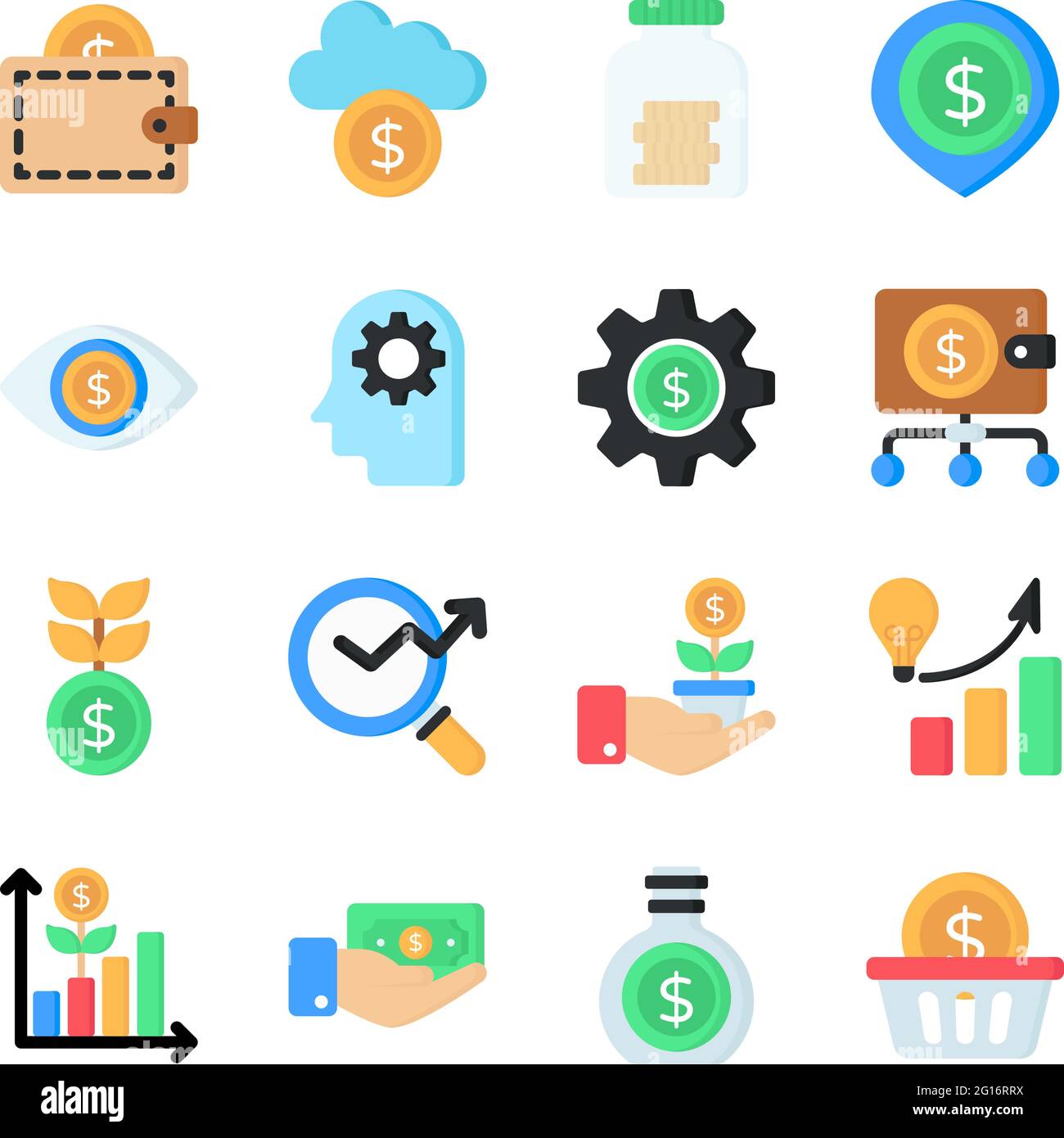 Pack d'icônes plates pour les entreprises et les investissements Illustration de Vecteur
