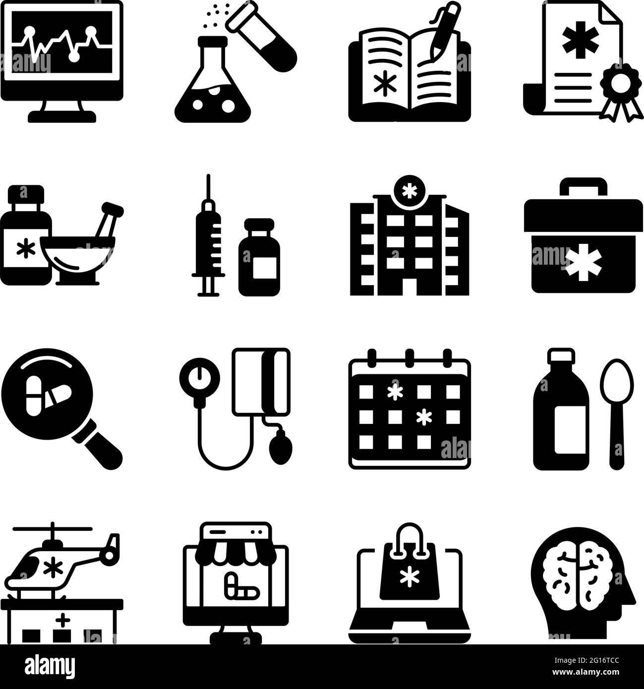 Lot d'accessoires médicaux icônes pleines Illustration de Vecteur