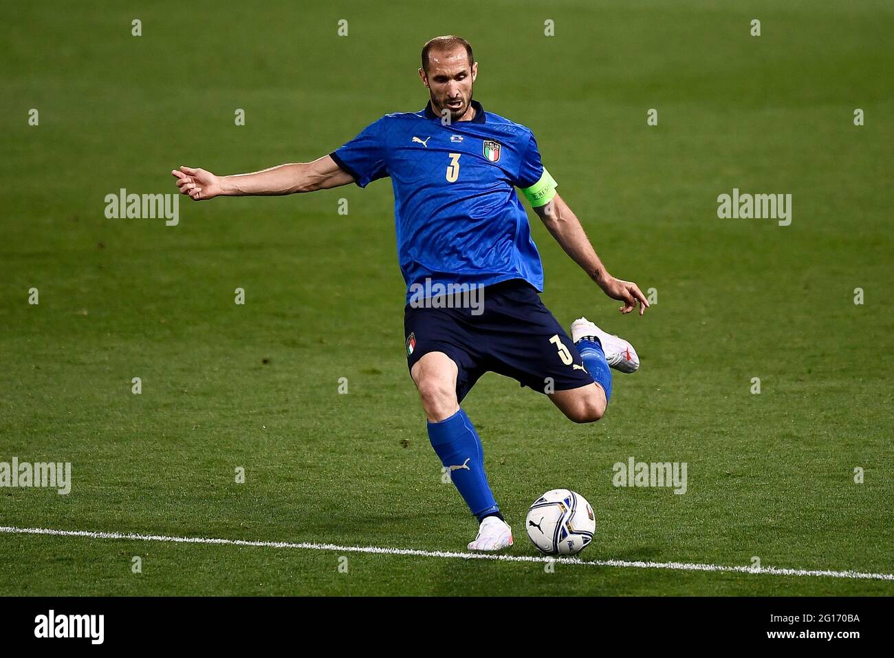 Bologne, Italie. 04 juin 2021. Giorgio Chiellini, d'Italie, fait le ballon lors du match international entre l'Italie et la République tchèque. L'Italie a remporté 4-0 victoires sur la République tchèque. Credit: Nicolò Campo/Alay Live News Banque D'Images