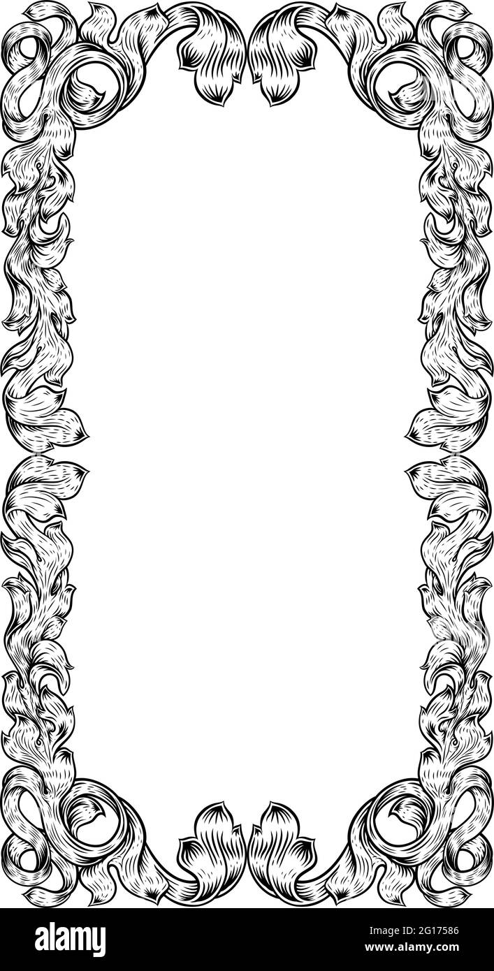 Héraldique En filigrane Floral motif de feuilles Border Frame Illustration de Vecteur
