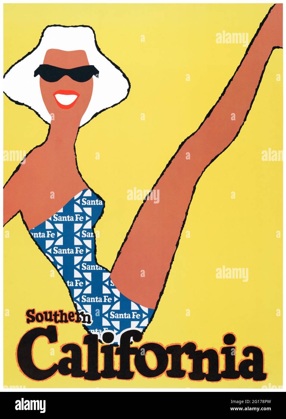 Californie du Sud. Santa Fe. Artiste inconnu. Affiche ancienne restaurée publiée en 1949 aux États-Unis. Banque D'Images