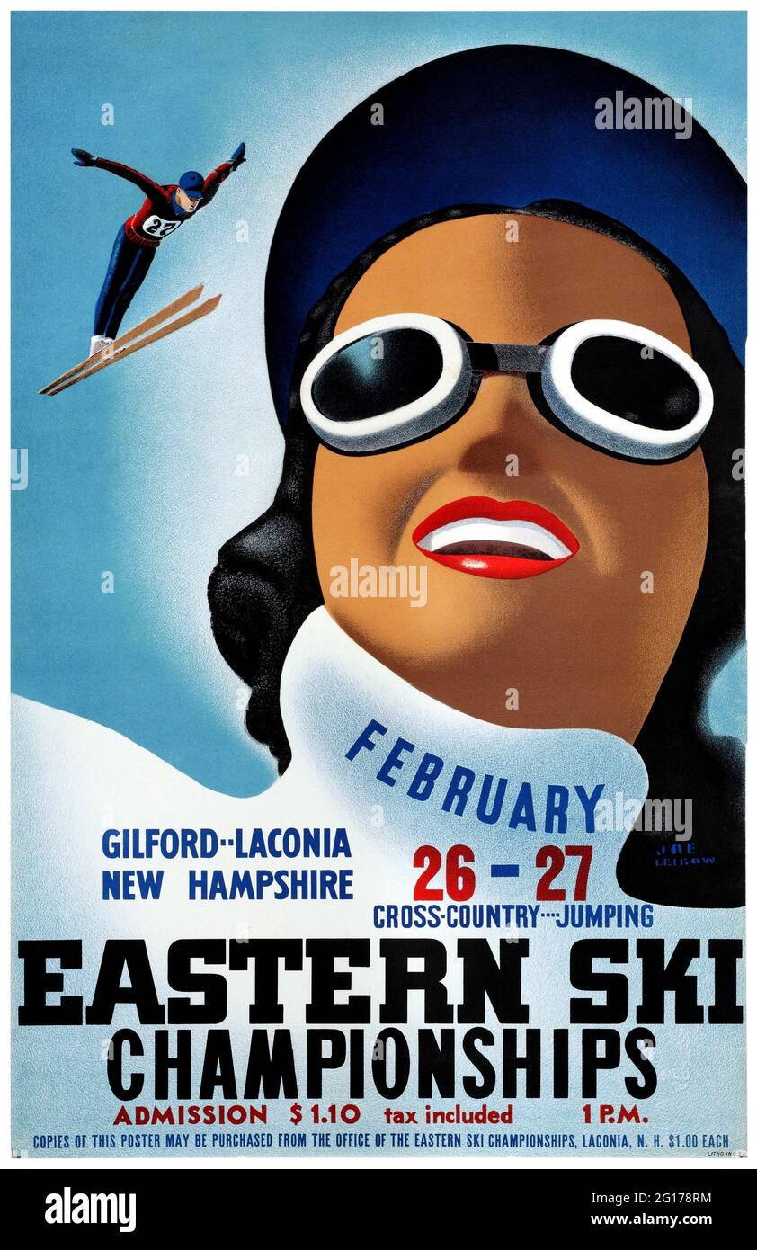 Championnats de ski de l'est. New Hampshire par Joe Leibow (dates inconnues). Affiche ancienne restaurée publiée en 1935 aux États-Unis. Banque D'Images