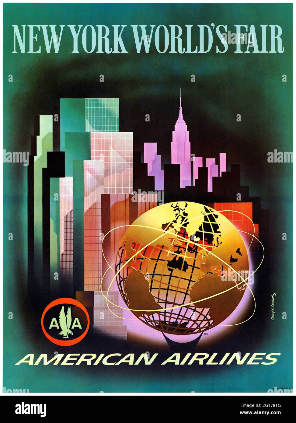 New York World's Fair. American Airlines par Henry K. Bencrathy (dates inconnues). Affiche ancienne restaurée publiée en 1964 aux États-Unis. Banque D'Images