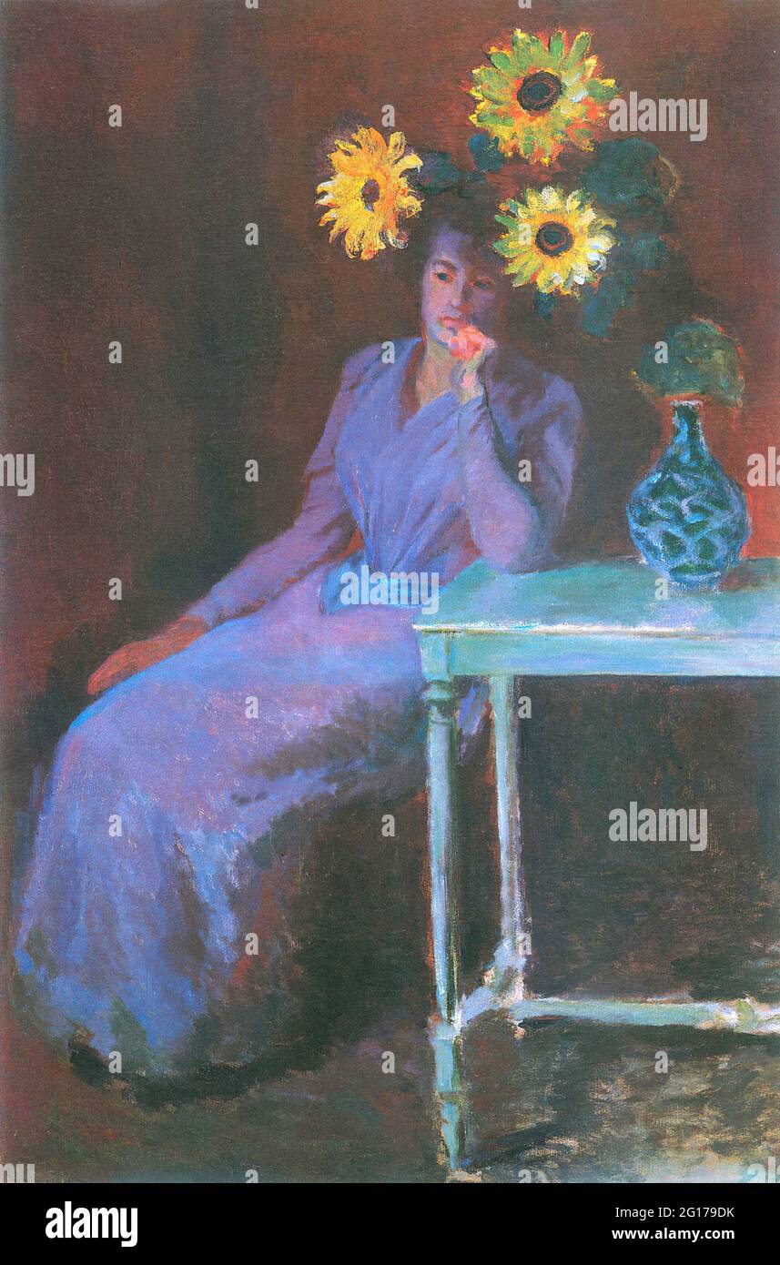 Claude Monet - Portrait Suzanne Hoschede avec tournesol 1890 Banque D'Images