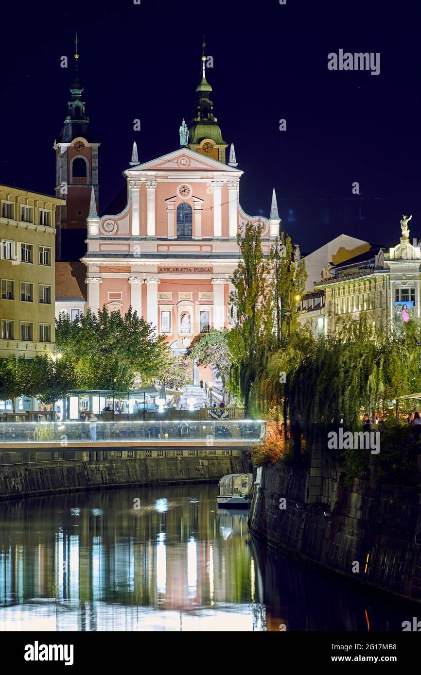 Cityscape at night slovène, Ljubljana, Slovénie, 2017 Banque D'Images