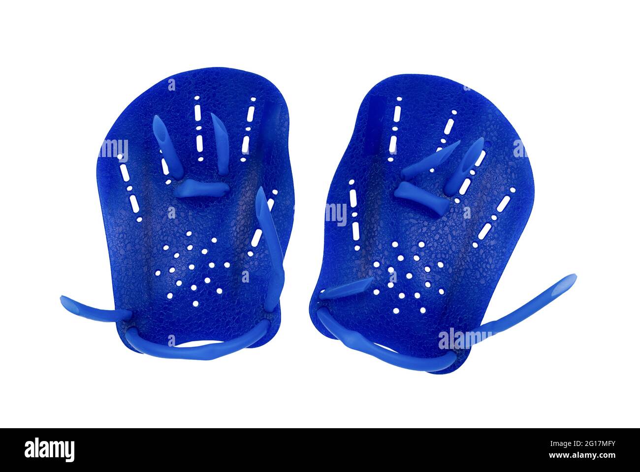 Palettes de natation isolées sur fond blanc. Paddle bleue pour nager avec masque. Banque D'Images