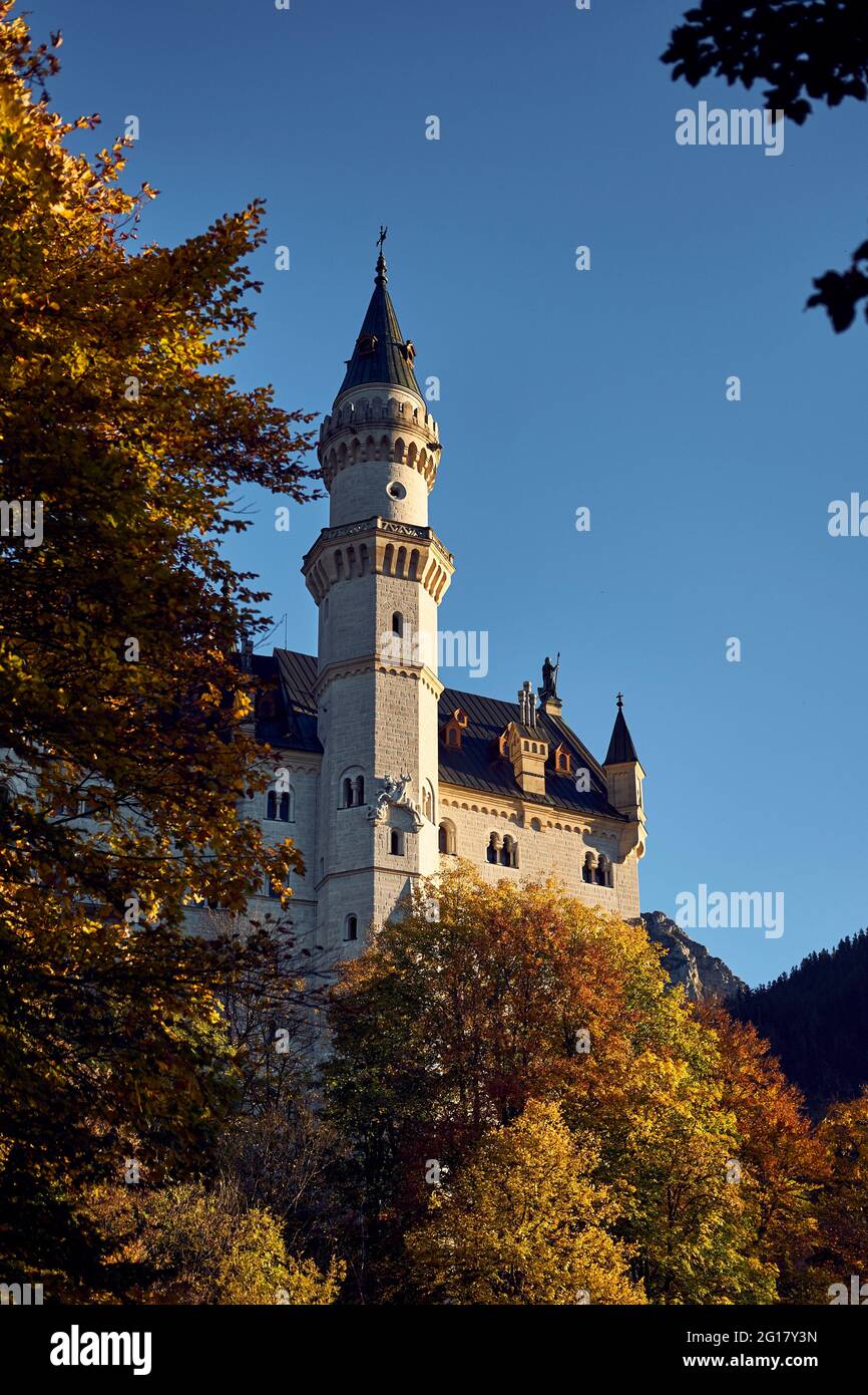 Le château de Neuschwanstein sur côté montagne, Bavière, Allemagne, Europe, 2017 Banque D'Images