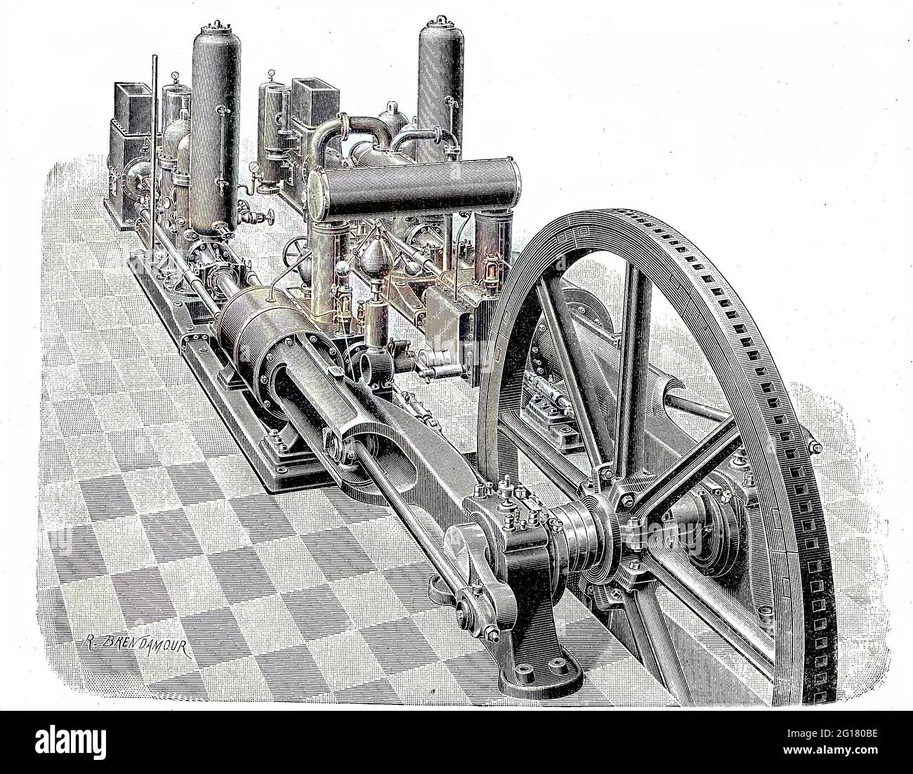 Machines d'assèchement souterraines à grande vitesse, illustration d'une machine d'assèchement combinée avec pompes à double effet par Erhardt & Sehmer à Schleifmühle-Saarbrücken, Allemagne / Schnelllaufende Untertage-Entwässerungsmaschinen, Abbildung einer kombinierten Entwässerungsmaschine, Allemagne, Ertwäsmachten und Schlechine, in der-Sehömbringen, in der, Schützen, Schlehen, Schlehen, in der-der-und der-der, Schlehen. Digital reproduction améliorée d'un original du 19ème siècle / digitale Reproduktion einer Originalvorlage aus dem 19. Jahrhundert, Originaldatum nicht bekannt, Kolorierung, koloriert, handkoloriert, Coloriage à la main Banque D'Images