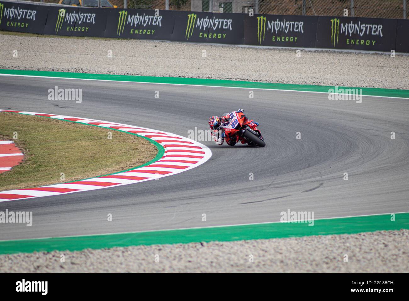 MONTMELLO, ESPAGNE-4 JUIN 2021: Jorge Martin (Martinateur) sur son #89 Ducati Desmosedici GP 2020 (Team: PRAMAC Racing), Championnat du monde MotoGP 2021 Banque D'Images