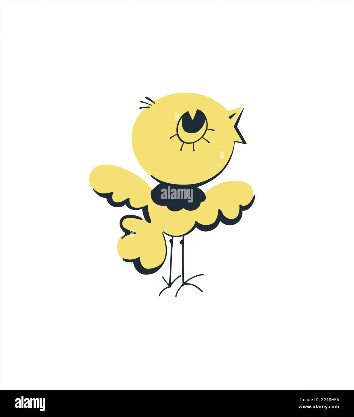 Oiseau de poulet parlant. Dessin de dessin animé d'un poulet à col noir. Illustration vectorielle isolée dessinée à la main. Illustration de Vecteur