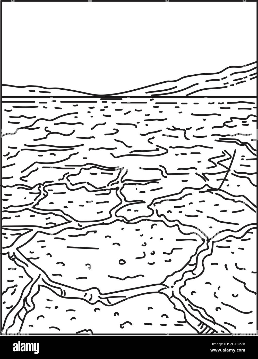 Illustration monoligne du bassin de Badwater dans le parc national de la Vallée de la mort, Vallée de la mort, Comté d'Inyo, Californie, États-Unis d'Amérique fait en rétro Illustration de Vecteur Illustration monoligne du bassin de Badwater dans le parc national de la Vallée de la mort, Vallée de la mort, Comté d'Inyo, Californie, États-Unis d'Amérique fait en rétro Illustration de Vecteur