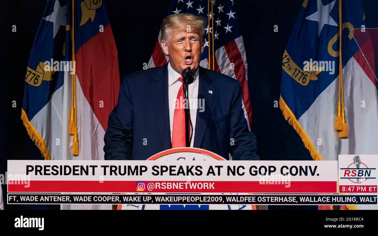 05 juin 2021, Greenville, Caroline du Nord, États-Unis - l'ancien président DONALD TRUMP s'adresse à la convention républicaine de l'État de Caroline du Nord.(image de crédit : © RSBN/ZUMA Wire) Banque D'Images