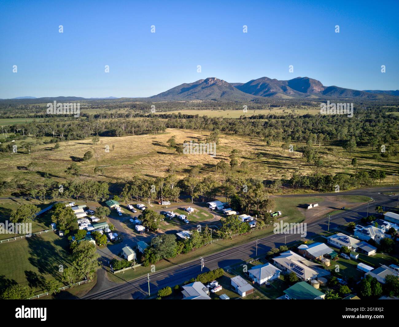 Vue aérienne de la montagne Caravan Park Biggenden North Burnett Queensland Australie Banque D'Images