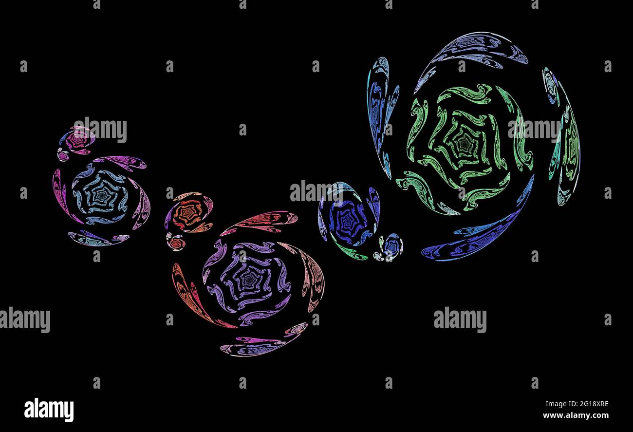 Fleurs fractales abstraites sur fond noir Banque D'Images