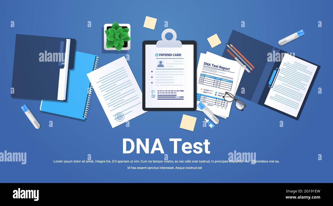 Les tableaux de coupe documentent les dossiers avec des tests d'ADN génétique et font état de la recherche et des tests de traitement médical en clinique Illustration de Vecteur