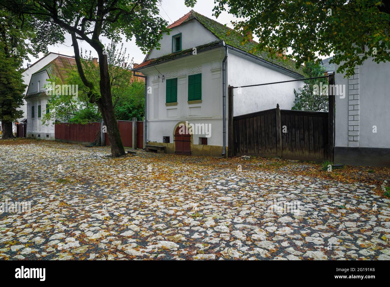 Maisons blanches anciennes et mignonnes à Torocko. Maisons rustiques blanchies à la chaux dans la rue calme, Rimetea, comté d'Alba, Transylvanie, Roumanie, Europe Banque D'Images
