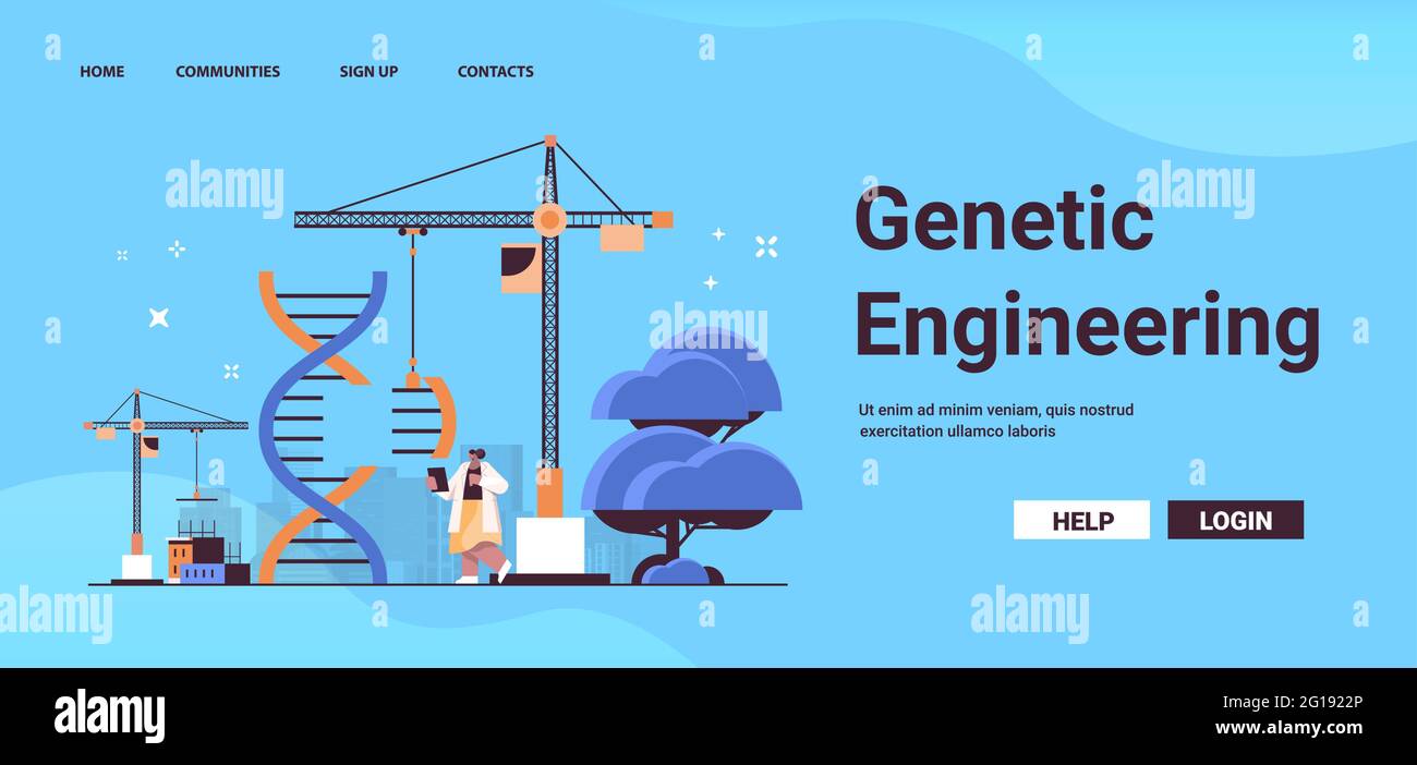 Femme scientifique travaillant avec des grues de construction chercheur en ADN faisant des expériences chimiques génie génétique Illustration de Vecteur