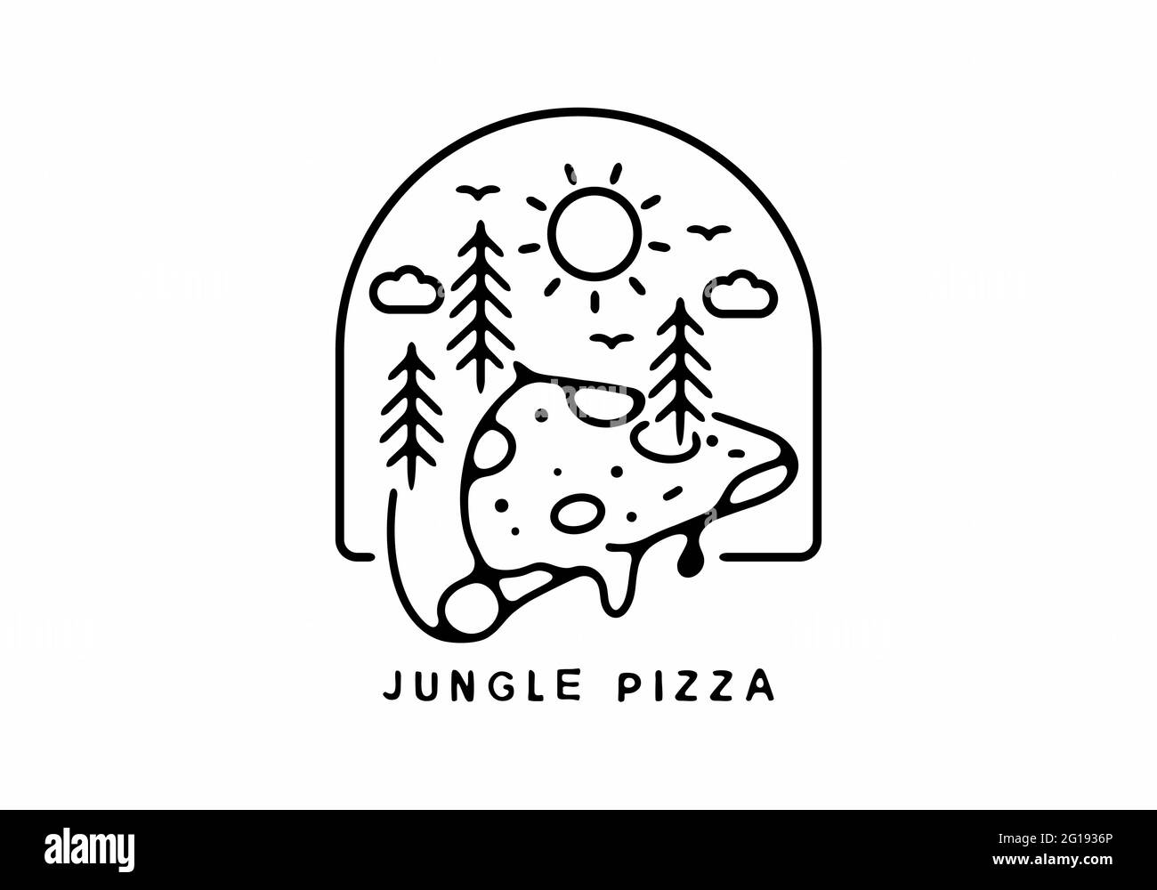 Illustration de l'art de la ligne noire du motif pizza de la jungle Illustration de Vecteur