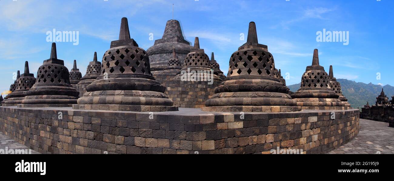 Borobudur, Temple, Java, Indonésie, Temple bouddhiste, Le plus grand complexe du Temple bouddhiste, vue détaillée, Sanctuaire, Monument culturel, Bâtiment religieux Banque D'Images