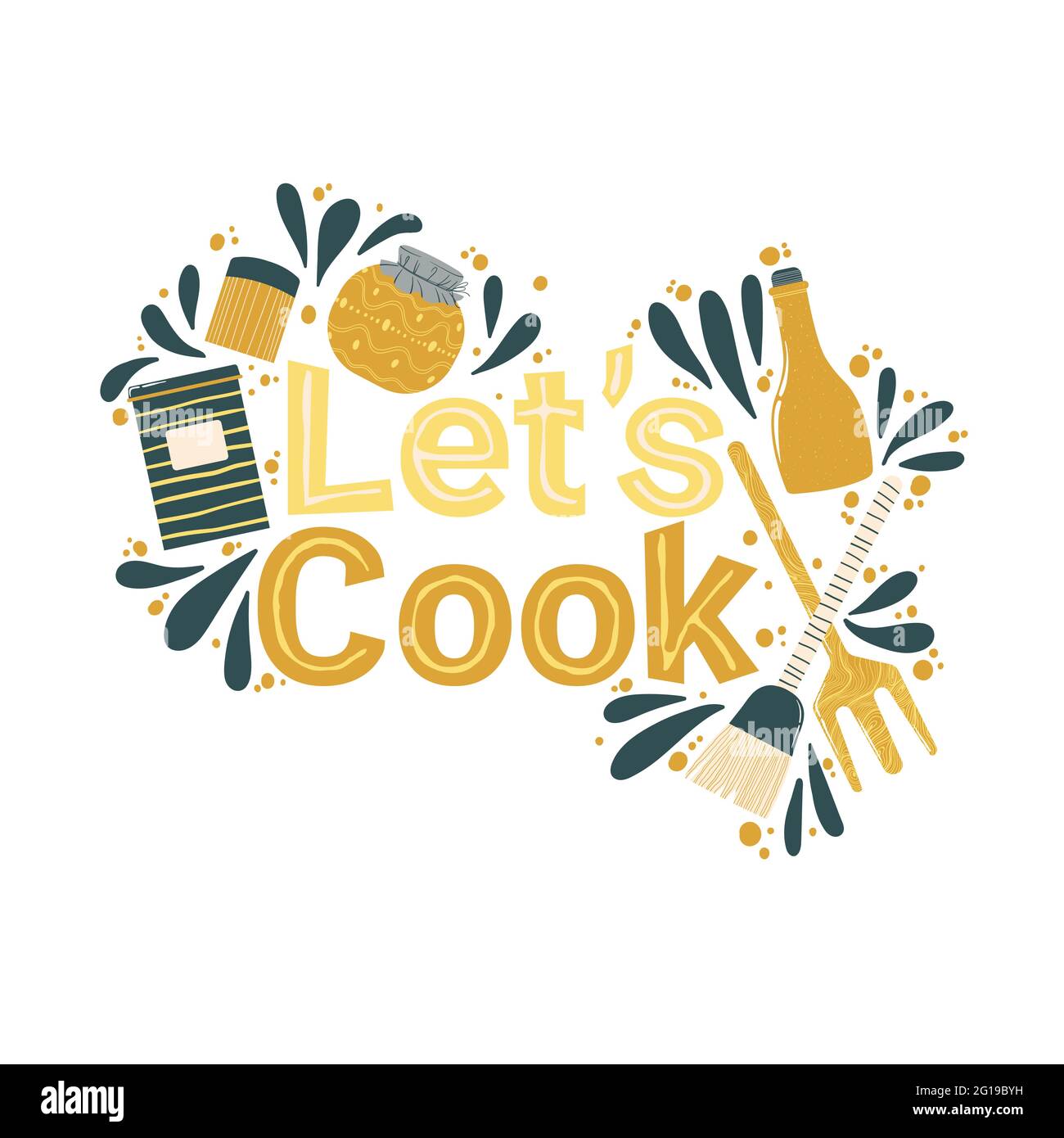 Le Texte Colore Permet De Cuisiner Avec Des Elements De Cuisine Citation Sur La Cuisine Et La Cuisine Avec Mignon Dessin A La Main Illustration Des Elements De Decor Vec Image Vectorielle