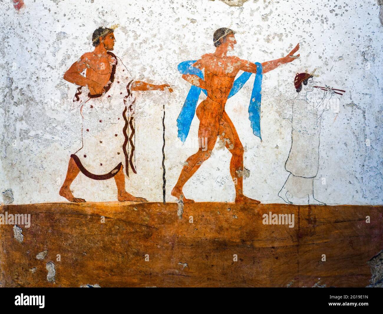 Fresque de la 'tombe du Diver' (Tomba del Tuffatore) 480/70 BC - zone archéologique de ​​Paestum - Salerno, Italie Banque D'Images