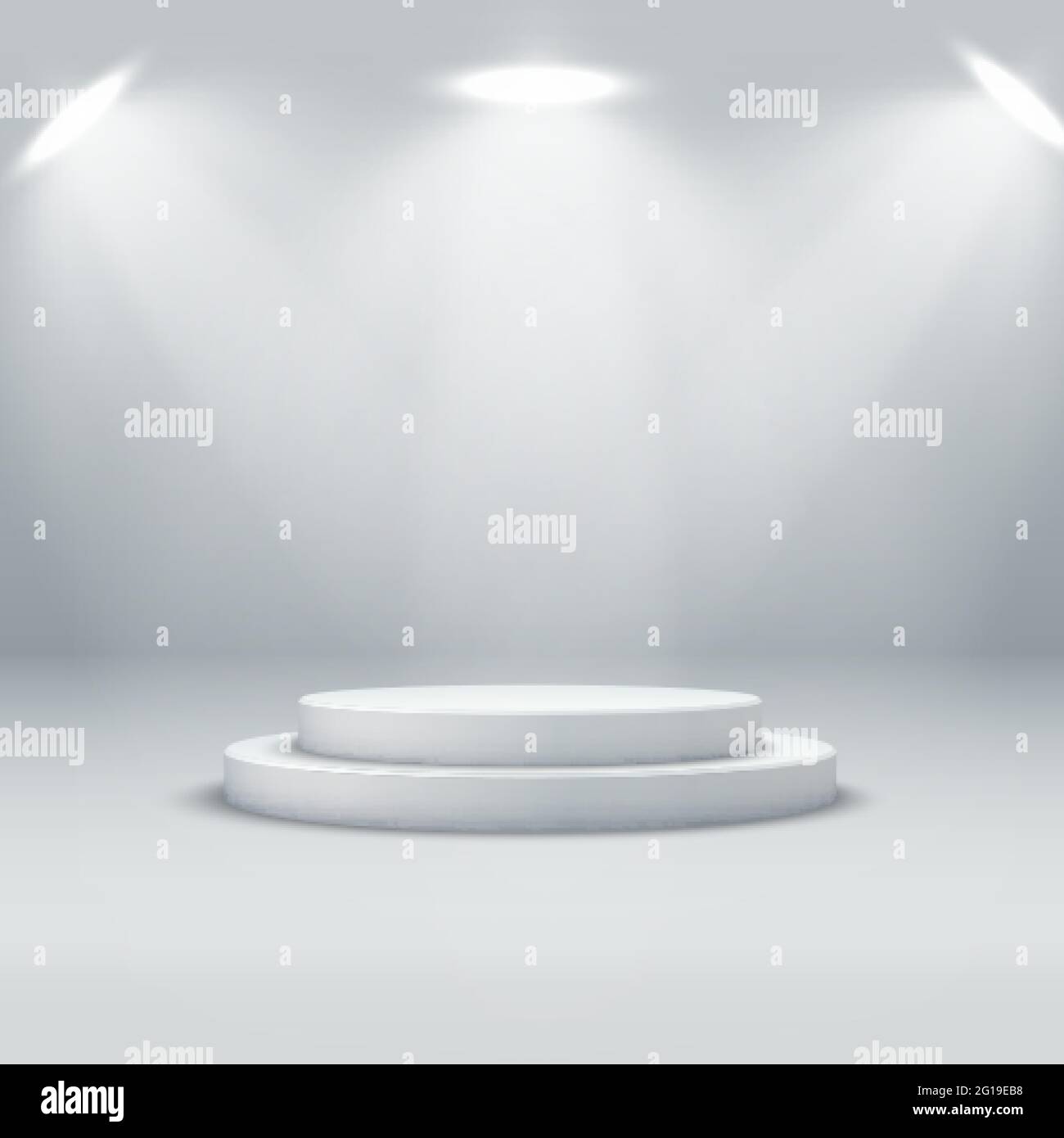 Arrière-plan abstrait du podium. Un intérieur réaliste et lumineux avec un podium et des spots. Illustration de Vecteur