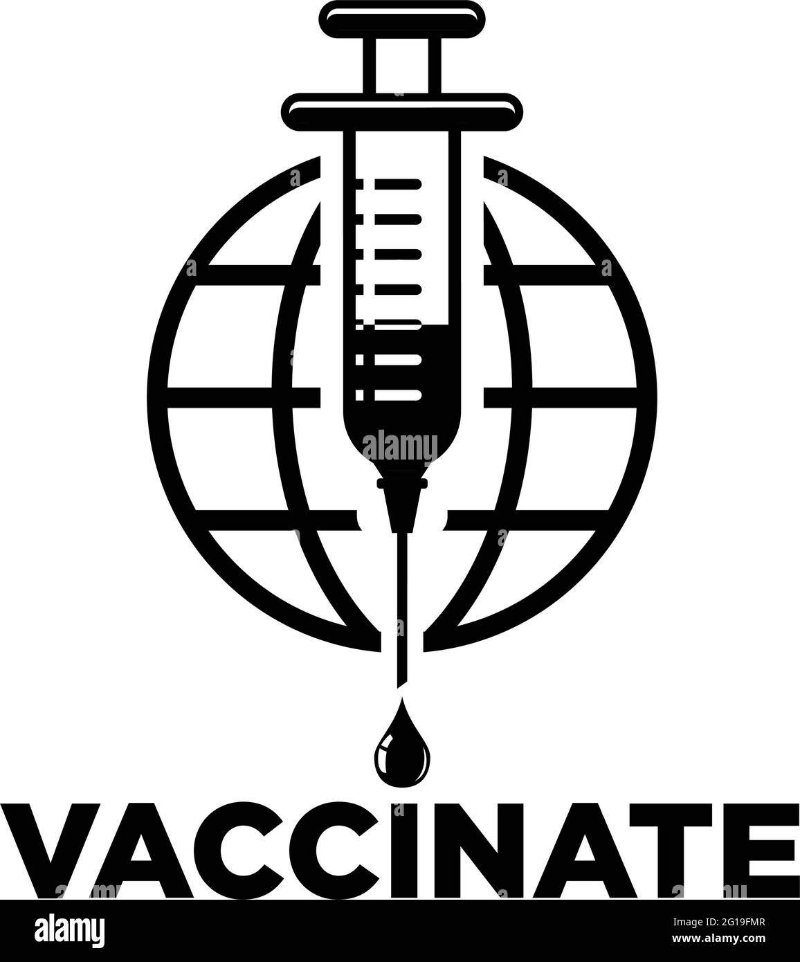 Concept global de vaccination COVID-19. Seringue médicale avec aiguille sur le fond du globe. Vecteur sur fond transparent Illustration de Vecteur