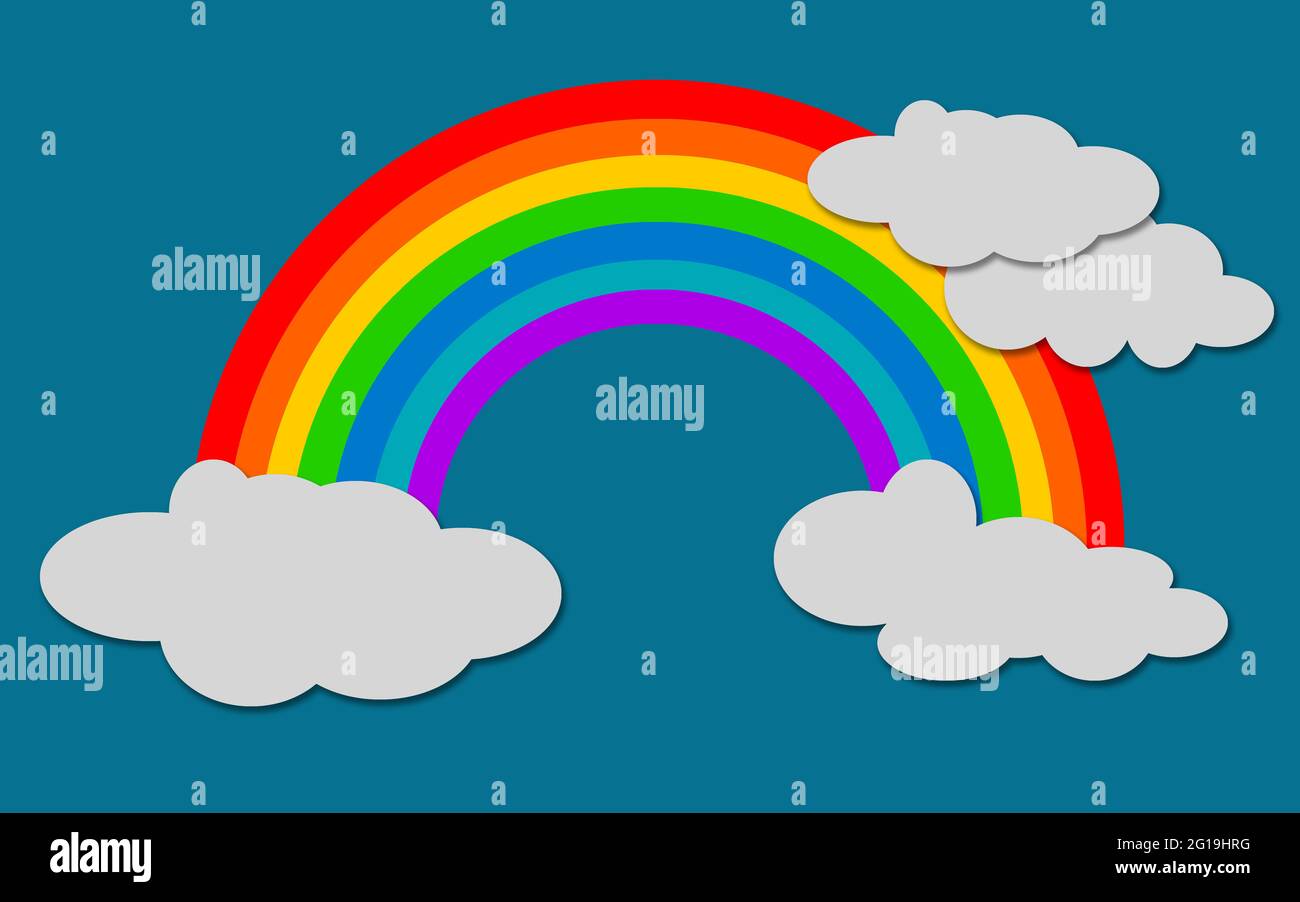 Couleur arc-en-ciel avec nuages isolés, rendu 3D Banque D'Images