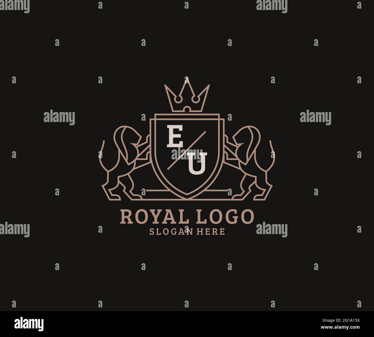 Modèle de logo de luxe lettre eu Lion Royal dans les illustrations vectorielles pour les restaurants, les royalties, les boutiques, les cafés, les hôtels, Héraldique, bijoux, mode et autre vecteur il Illustration de Vecteur