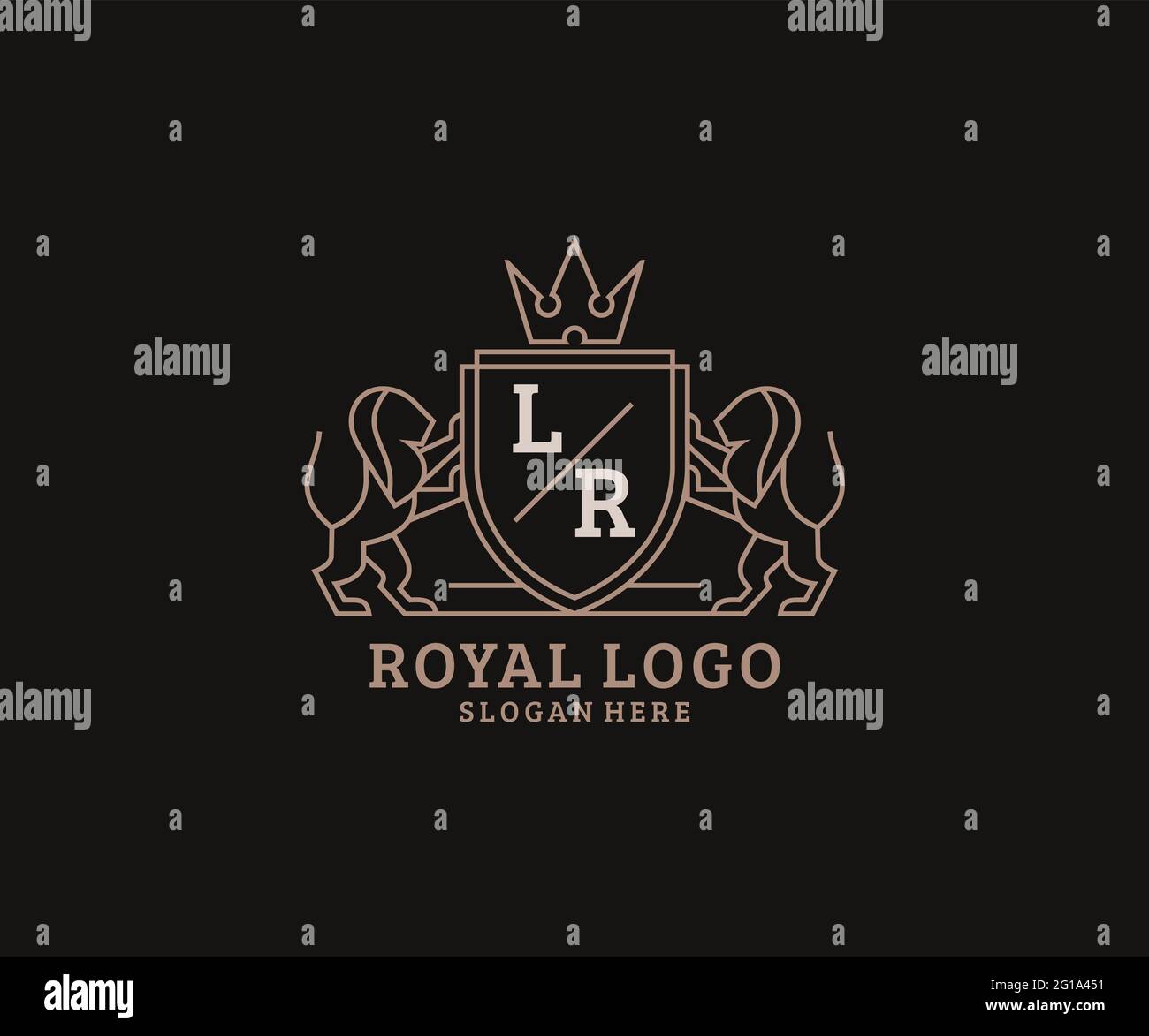 Modèle de logo de luxe LR Letter Lion Royal dans une illustration vectorielle pour restaurant, Royalty, Boutique, café, Hôtel, Héraldique, bijoux, mode et autre vecteur il Illustration de Vecteur