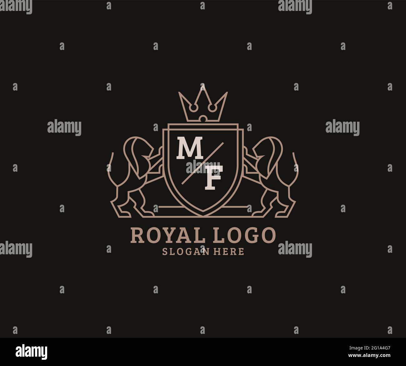 Modèle de logo MF Letter Lion Royal Luxury dans un dessin vectoriel pour les restaurants, les royalties, les boutiques, les cafés, les hôtels, Héraldique, bijoux, mode et autre vecteur il Illustration de Vecteur