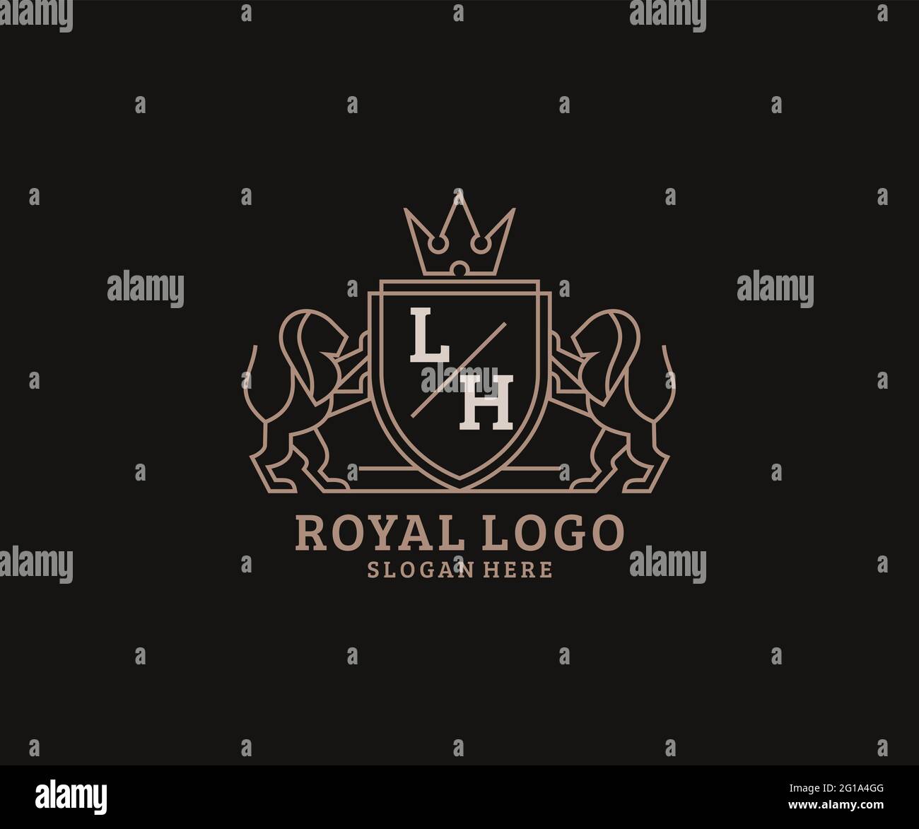 Modèle de logo de luxe LH Letter Lion Royal dans une illustration vectorielle pour restaurant, Royalty, Boutique, café, Hôtel, Héraldique, bijoux, mode et autre vecteur il Illustration de Vecteur